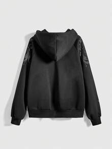 ROMWE Avant Sudadera holgada con estampado de alas de ángel y espinas, con adornos de rhinestones, unisex y vintage - Negro - Ver 2