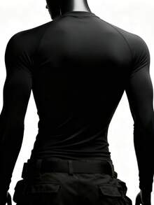 Manfinity EMRG 男士休闲蜘蛛印花圆领长袖T恤压缩衣 - 黑色 - 查看 2