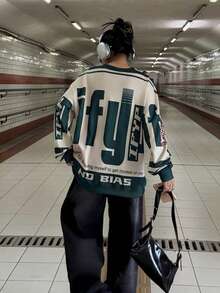 INAWLY Women's Fashionable Full Print Raglan Crew Neck Sweatshirt - Multicolor - View 3