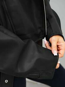 SAYEHFBABY Zip Up PU Leather Moto Jacket Fall Winter Cloth For Women