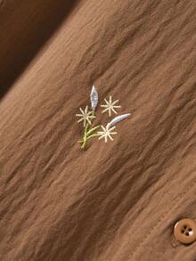 Rusticease 休闲花卉刺绣衬衫和裤子套装 - 鏽棕色 - 查看 5