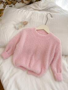 Genkimix Kids 少女粉色毛衣，适合秋冬，简约又时尚 - 粉色 - 查看 3