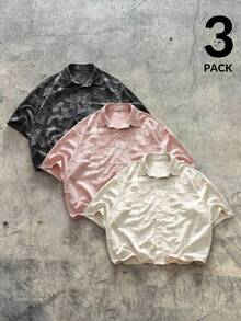 AXEPEAK Men's Woven Casual Daily Young Loose Fit Short Sleeve Shirt, Multi-Pack Set - Multicolor - View 1