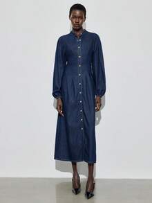 Maija Women's Fashion Front Button Denim Dress, Suitable For Commuting