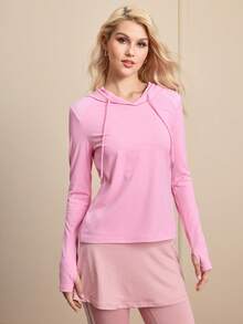 SHEIN Unity 纯色连帽长袖插肩休闲百搭卫衣 - 粉色 - 查看 3