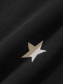 FRIFUL 女士撞色滚边五角星图案圆领长袖上衣 - 黑色 - 查看 4