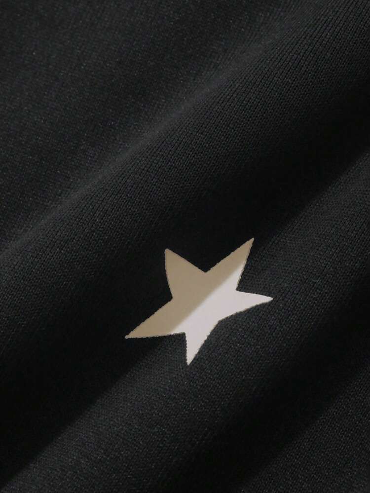 FRIFUL Women's Contrast Trim Five-Pointed Star Pattern Crew Neck Long Sleeve Top - Black - View 4