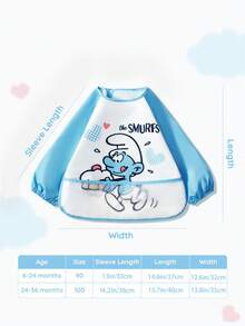 SHEIN X The Smurfs 0-3岁可爱卡通婴儿幼儿长袖围裙，防水防污罩衣，采用TPU制成，柔软、轻便、可折叠、便携，适合进食、绘画、户外活动 - 淺藍色 - 查看 5