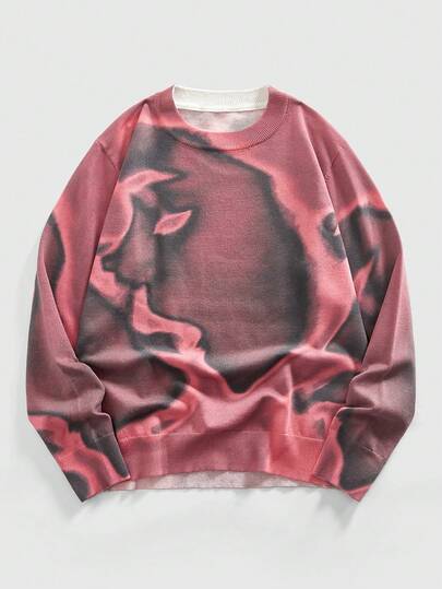 Street Life Men's Crew Neck Bright Color Figure Shadow Knit Sweater