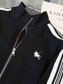 Franclia Plus Size Fitted Stand Collar Raglan Sleeve Cardigan + Slant Pocket Straight Leg Pants - Black - View 3