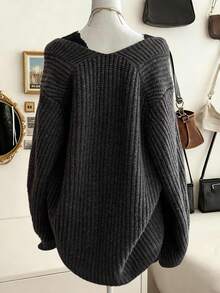 Lalippa Women's Fashion Casual V-Neck Long Sleeve Loose Knit Sweater, Autumn/Winter - Multicolor - View 2