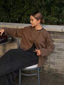 Livesso Veste élégante pour femmes avec col asymétrique, fente haute, coupe ample pour le business casual, les trajets de bureau, l'automne/l'hiver - Camel - Voir 6