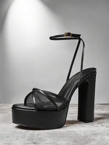 SHUZIA Women's Fashion Daily Versatile Ankle Strap Platform Sandals - Black - View 4