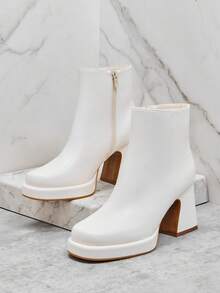 Solezae Women's Fashionable Sexy Side-Zipper Platform Ankle Booties - White - View 6