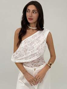 Aloruh Young Lady Music Festival White Lace Sheer Bodysuit - White - View 3