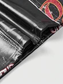 ROMWE Street Life 女款韩流PU拼接做旧印花摩托车超低腰性感紧身迷你裙 - 彩色 - 查看 4