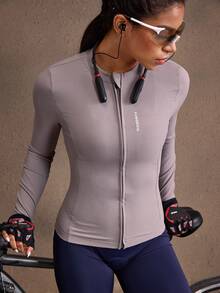 Powerista 女士字母印花长袖拉链骑行服上衣 - 淺灰色 - 查看 5