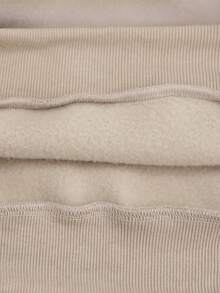 EMERY ROSE 大码女式标语刺绣落肩长袖休闲保暖内衬卫衣裙，秋冬可爱长款T恤女式卫衣韩版街头风 - 卡其色 - 查看 6