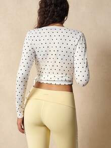 VARSIVA 女式休闲运动波点印花抽绳 V 领 T 恤 - 黑與白 - 查看 7