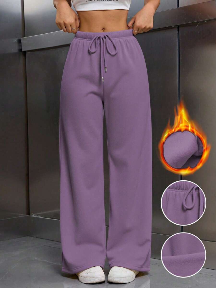 EMERY ROSE 女式松紧腰保暖内衬宽松裤 - 紫色 - 查看 1