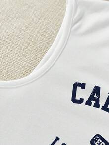 SHEIN LUNE Casual Minimalist V-Neck Letter Pattern Fitted Tank Top For Women, Suitable For Summer