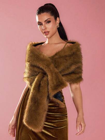 Zolique 女士纯色 Toca 人造毛皮披肩，冬季，派对大红色毛皮披肩，适合节日派对服装