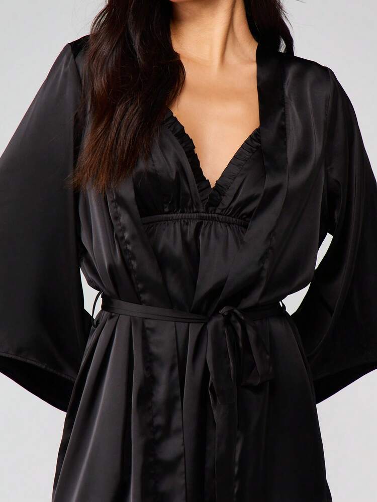 MISSGUIDED Set da notte in raso con camicia e accappatoio abbinato - biancheria da notte di lusso per comfort e relax