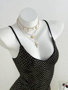 SHEIN Unity Women's Solid Color Sequin Sexy Glamorous Spaghetti Strap Mini Dress - Black - View 5