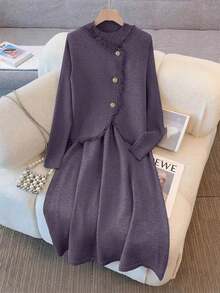 GlowEve 两件套：时尚圆领针织背心和针织连衣裙，优雅适合秋冬季节。 - 紫丁香色 - 查看 4