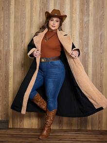 EMERY ROSE Plus Size Women Vintage Patchwork Washed Denim Jacket, Autumn/Winter - Black - View 7