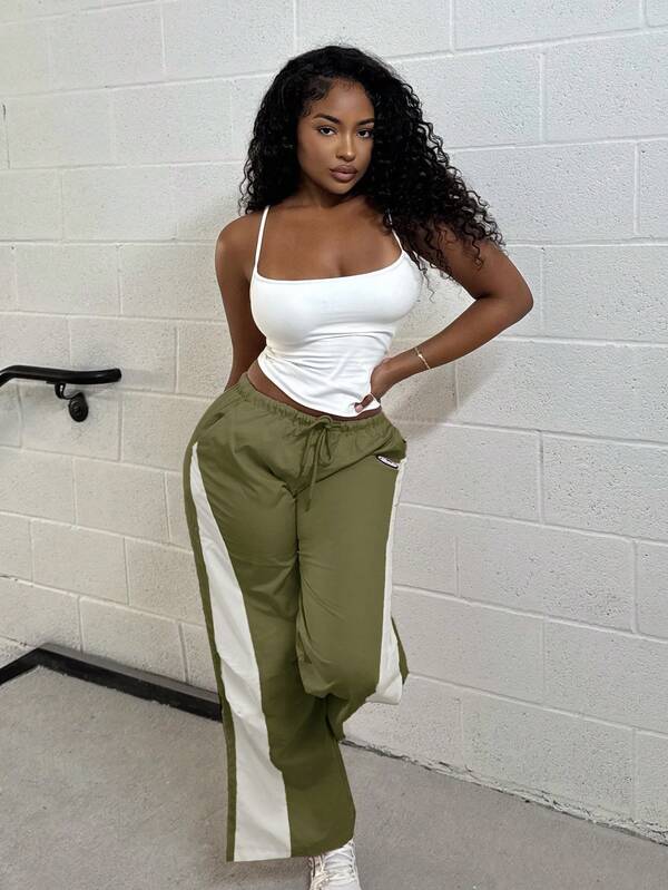 Alexandranx Pantalón de paracaídas con bloques de color para salir y festivales de primavera y verano para mujer