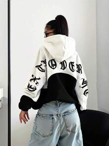 INAWLY 哥特字母图案上衣，撞色卫衣，街头风女装，Y2K 上衣，秋季女装，Y2K，姐妹，现在，时尚上衣，美学卫衣，送给姐妹的礼物，休闲简约时尚上衣 - 黑色 - 查看 2