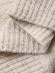 DAZY 女士休闲宽松圆领长袖混纺连衣裙 - 米色 - 查看 6