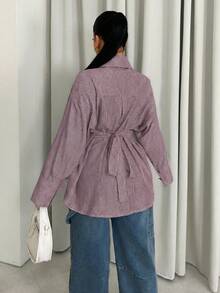 Sirith Camisa de manga larga a rayas minimalista y casual para mujer - Café integral - Ver 4