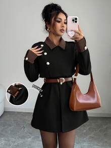 Elenzga Áo khoác dày thời trang sang trọng thanh lịch dành cho nữ - màu đen - Xem 5