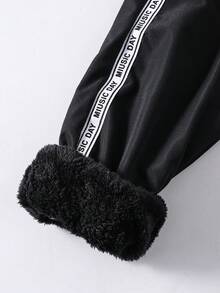 2pcs Boys' Hooded Fleece Jacket Matched With Black Fleece Pants, Soft And Comfortable Fabric, Suitable For Autumn/Winter, Suitable For Outings, Outdoor Sports, School, Photography, And Casual Wear - Black - View 7