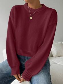 Celisse Jersey blanco de cuello redondo de manga larga, de unicolor y estilo casual para mujer Tropiluxe - Rosa Roja - Ver 5