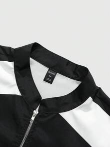 ROMWE MEN Casual 男女通用休闲长袖夹克，印有英文图案，街头风格美式夹克 - 黑色 - 查看 4