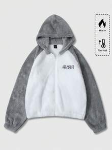 ROMWE MEN Casual Unisex Fleece Patchwork Jacke mit englischer Stickerei, Straßenmode, Herbst/Winter - Grau - Übersicht 6