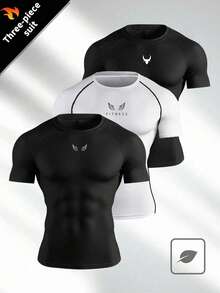 Manfinity Sport Corelite 3pcs Men's Raglan Short Sleeve Casual Fitness Sports T-Shirts Compression Shirts Compression Tops Gym Compression Shirt Gym Shirts Pack Gym Shirt Set Fitted Shirt Crew Neck Compression Shirt Men - Black - View 1