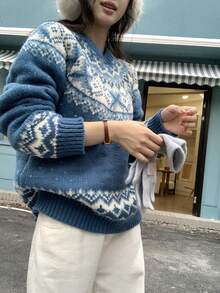 DAZY Women's Round Neck Christmas Korean Style Long Sleeve Sweater, Autumn/Winter - Blue - View 9