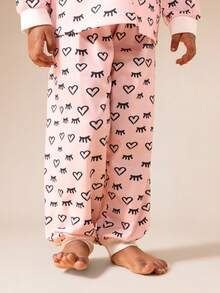 SUMWON Conjunto de Pijama de Manga Longa para Meninas com Estampa de Corações e Cílios para Sleepwear e Uso Casual e de Férias - Multicolorido - Visão 4