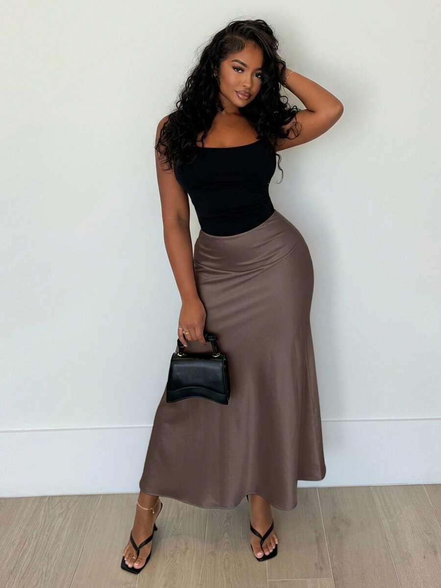 Alexandranx High Waist Maxi Mermaid Skirt - Coffee Brown - View 1