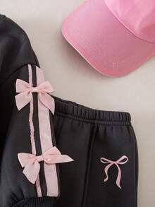 SHEIN 女婴可爱灰色蝴蝶结高领长袖卫衣长裤套装，秋冬款 - 灰色 - 查看 6