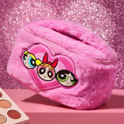 THE POWERPUFF GIRLS X SHEIN 1pc Cute Plush Pattern Large Capacity Cylindrical Makeup Bag, Handheld, Super Spacious, Can Store Cosmetic Bottles And Daily Necessities, Suitable For Women And Teenagers, Blossom, Bubbles, Buttercup, Friendship,Gift Ideas