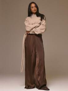 MUSERA Wide Leg Elasticated Waistband Satin Look Trousers Cool Girl, Streetstyle, Cute, Fall, Autumn, Winter