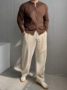 DAZY Quần nhung kẻ cạp chun cho nam, màu be, mùa thu - Màu be - Xem 6