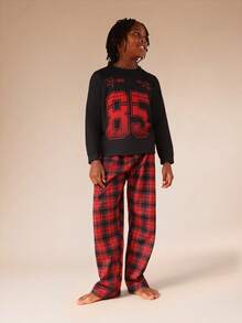 SUMWON 男童棒球服号码印花长袖睡衣上衣，经典圆领，休闲睡衣 - 彩色 - 查看 6