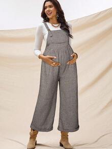 Boho Mama Macacão casual de maternidade com estampa pied-de-poule CL1607 - Castanho - Ver 4