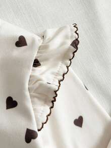 SHEIN 2pcs Baby Girl Fleece Heart Print Crew Neck Long Sleeve Top And Elastic Waist Heart Print Fleece Pants Casual Comfortable Autumn/Winter Matching Set - Apricot - View 4